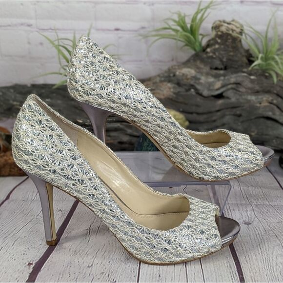 Enzo Angiolini Maiven Peep-Toe Pumps, Silver/Gold - Picture 3 of 12